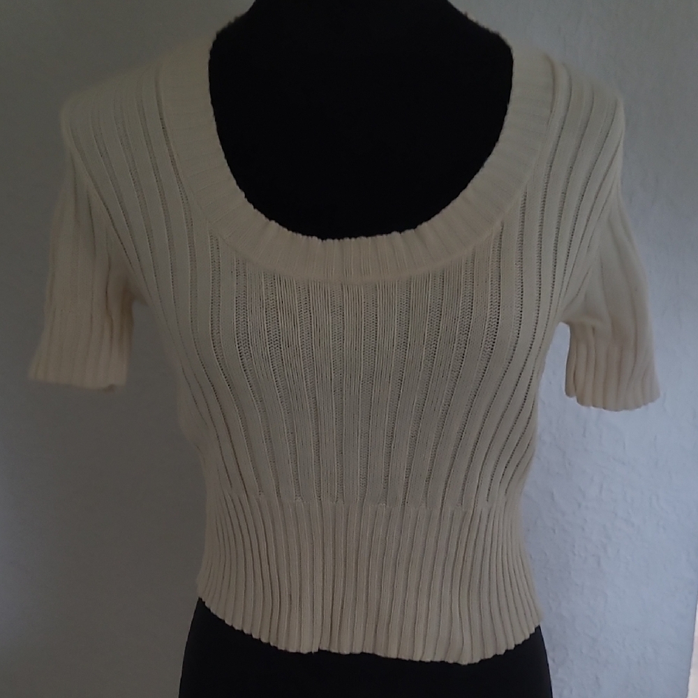 Takeout Cream Ribbed Fitted Crop Top